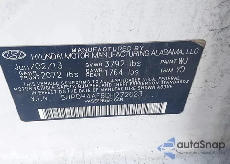 2013 Hyundai Elantra Gls from USA, damaged, VIN 5NPDH4AE6DH272623